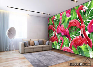 Nordic style  watercolor plant leaf flamingo wallpaper wall murals IDCWP-HL-000070