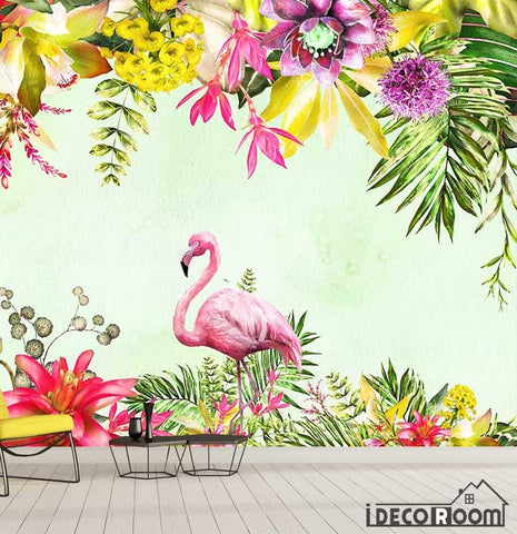 Nordic minimalist  flamingo plant floral wallpaper wall murals IDCWP-HL-000079