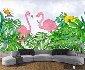 Nordic tropical plant flamingo watercolor  wallpaper wall murals IDCWP-HL-000086