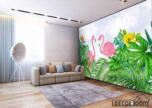 Nordic tropical plant flamingo watercolor  wallpaper wall murals IDCWP-HL-000086