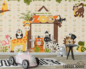 Cute cartoon zoo wallpaper wall murals IDCWP-HL-000087