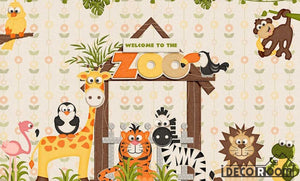 Cute cartoon zoo wallpaper wall murals IDCWP-HL-000087