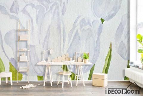 Image of Simple floral white Nordic wallpaper wall murals IDCWP-HL-000091