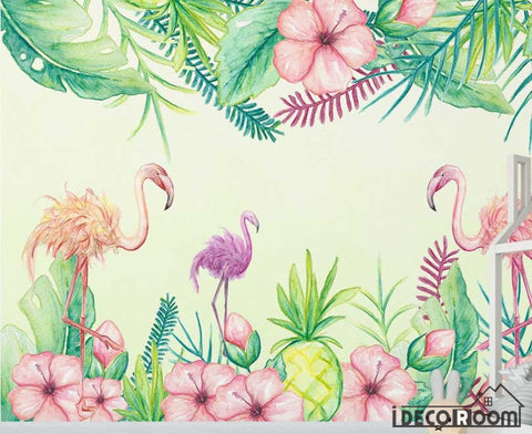 Image of medieval tropical flamingo wallpaper wall murals IDCWP-HL-000095