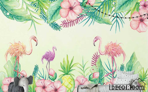 Image of medieval tropical flamingo wallpaper wall murals IDCWP-HL-000095