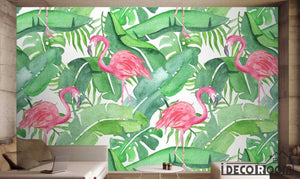 Nordic plant green leaf flamingo wallpaper wall murals IDCWP-HL-000096