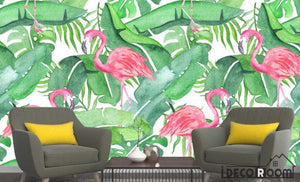 Nordic plant green leaf flamingo wallpaper wall murals IDCWP-HL-000096