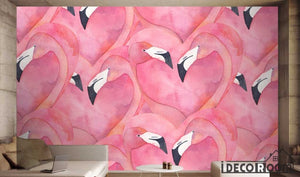 Nordic watercolor  flamingo wallpaper wall murals IDCWP-HL-000101