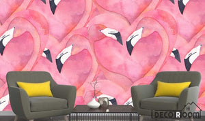 Nordic watercolor  flamingo wallpaper wall murals IDCWP-HL-000101