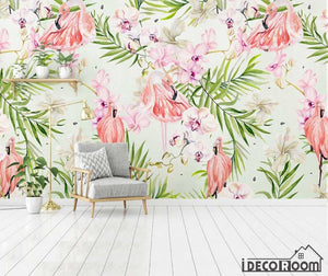 European tropical flamingo plant leaves wallpaper wall murals IDCWP-HL-000105