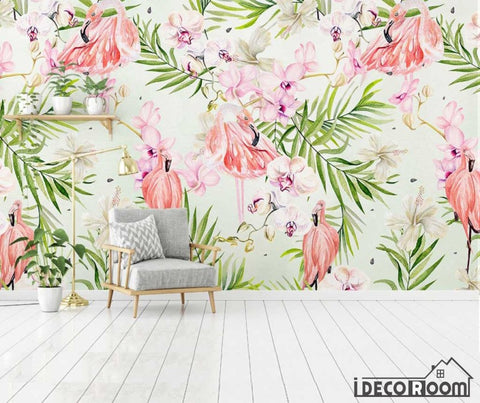 Image of European tropical flamingo plant leaves wallpaper wall murals IDCWP-HL-000105