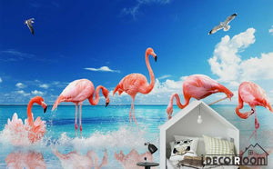 Modern minimalist sea Flamingo wallpaper wall murals IDCWP-HL-000106
