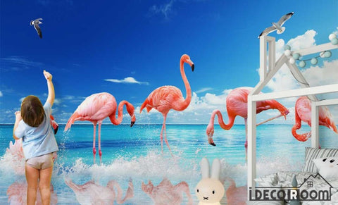 Image of Modern minimalist sea Flamingo wallpaper wall murals IDCWP-HL-000106