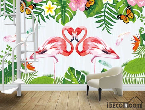 Image of Delicate flamingo plant wallpaper wall murals IDCWP-HL-000107