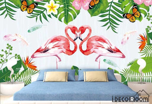 Delicate flamingo plant wallpaper wall murals IDCWP-HL-000107