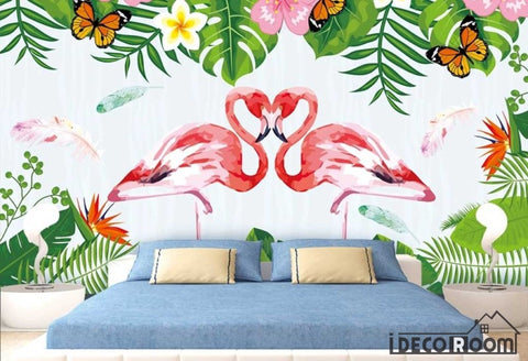 Image of Delicate flamingo plant wallpaper wall murals IDCWP-HL-000107