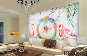 Nordic Watercolor Flamingo Circle wallpaper wall murals IDCWP-HL-000111