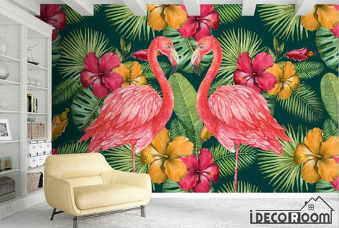 Image of Scandinavian tropical plant Flamingo  wallpaper wall murals IDCWP-HL-000114
