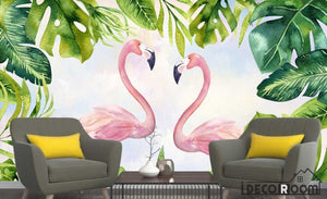 Nordic plant green leaf flamingo  wallpaper wall murals IDCWP-HL-000117