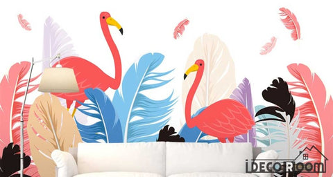 Image of Modern minimalist feather flamingo Nordic wallpaper wall murals IDCWP-HL-000124