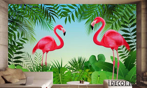 Nordic minimalist tropical plant flamingo wallpaper wall murals IDCWP-HL-000125