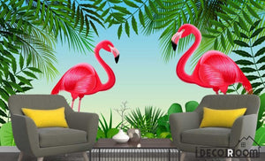 Nordic minimalist tropical plant flamingo wallpaper wall murals IDCWP-HL-000125