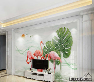 leaves flamingo microcrystalline mosaic marble wallpaper wall murals IDCWP-HL-000127