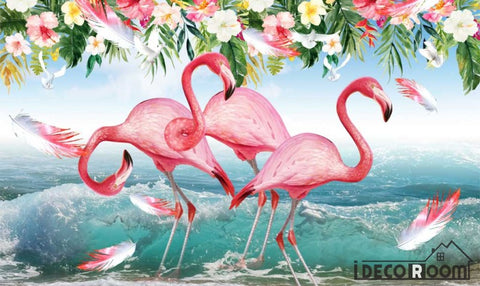 Image of Boutique flamingo beach flower sofa wallpaper wall murals IDCWP-HL-000132
