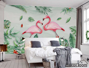 Scandinavian plantain flamingo wallpaper wall murals IDCWP-HL-000134