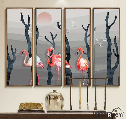 Image of Modern Abstract Ink Painting Trunk Flamingo wallpaper wall murals IDCWP-HL-000136