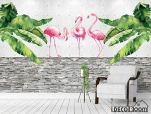 Nordic style banana leaf flamingo wallpaper wall murals IDCWP-HL-000138