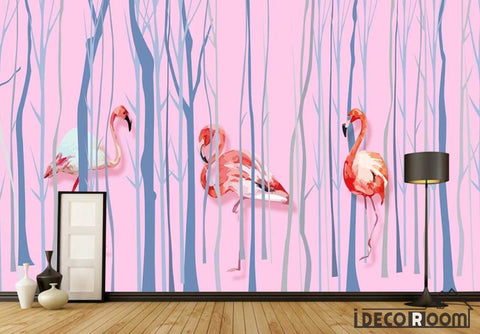 Image of minimalist abstract trunk flamingo wallpaper wall murals IDCWP-HL-000141