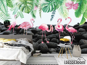 Nordic wind tropical rainforest plant flamingo wallpaper wall murals IDCWP-HL-000143