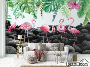 Nordic wind tropical rainforest plant flamingo wallpaper wall murals IDCWP-HL-000143