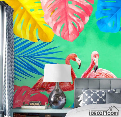 Modern minimalistic color plant leaf flamingo wallpaper wall murals IDCWP-HL-000153