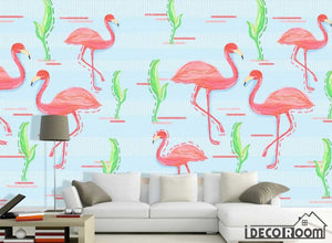 Tropical rainforest plant flamingo sofa wallpaper wall murals IDCWP-HL-000160