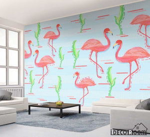 Tropical rainforest plant flamingo sofa wallpaper wall murals IDCWP-HL-000160