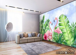 Nordic plant green leaf flamingo  wallpaper wall murals IDCWP-HL-000164