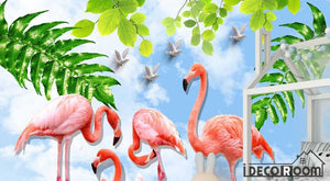Nordic minimalist flamingo green leafy sofa wallpaper wall murals IDCWP-HL-000175
