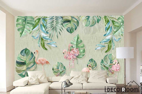 Image of Nordic  floral flamingo wallpaper wall murals IDCWP-HL-000177