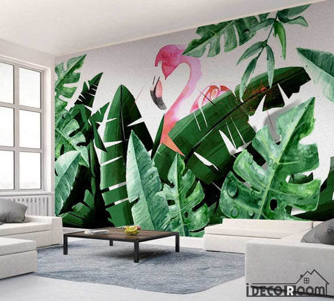 Image of Scandinavian tropical plant banana leaf flamingo wallpaper wall murals IDCWP-HL-000189