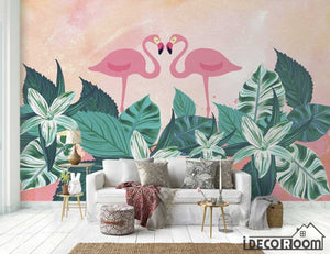 tropical plant flamingo sofa wallpaper wall murals IDCWP-HL-000190