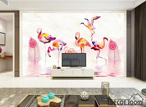 Modern romantic warm flamingo feather wallpaper wall murals IDCWP-HL-000192