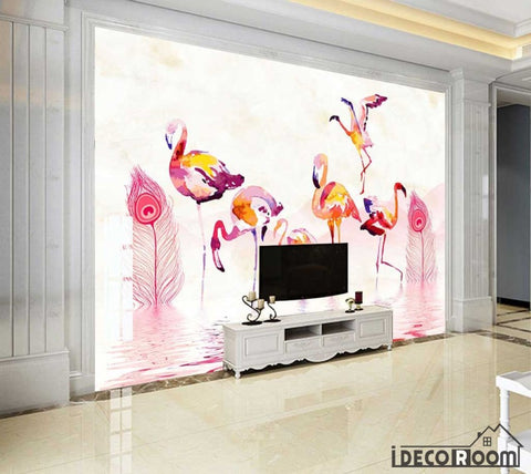 Image of Modern romantic warm flamingo feather wallpaper wall murals IDCWP-HL-000192