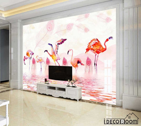 Image of Northern European modern warm flamingo wallpaper wall murals IDCWP-HL-000193