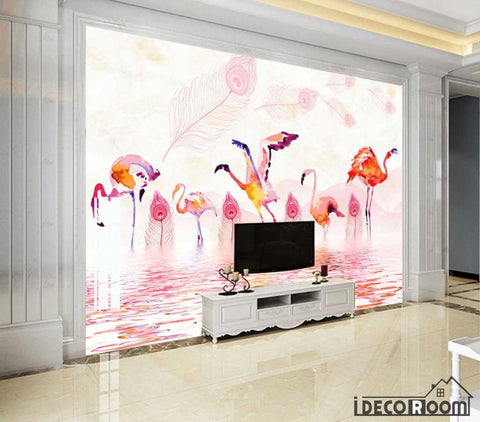 Image of Northern European modern warm flamingo wallpaper wall murals IDCWP-HL-000193
