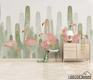 Modern minimalist flamingo plant cactus wallpaper wall murals IDCWP-HL-000200