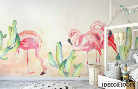 Modern minimalist  flamingo cactus children's wallpaper wall murals IDCWP-HL-000206