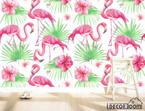 watercolor flamingo plant sofa wallpaper wall murals IDCWP-HL-000237