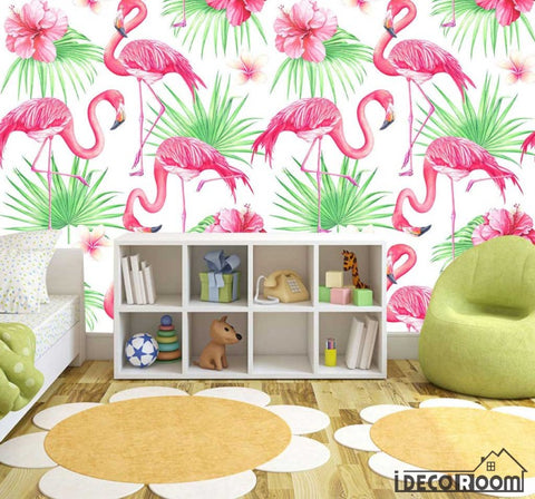Image of watercolor flamingo plant sofa wallpaper wall murals IDCWP-HL-000237